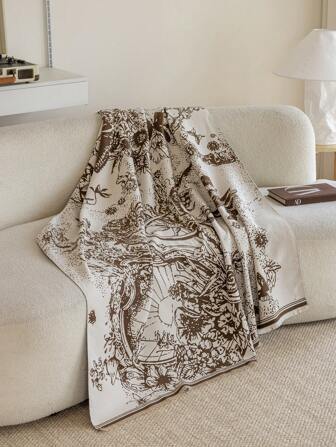 1 件仿羊绒咖啡色抽象蝴蝶提花沙发毯，户外野餐保暖毯，宠物毯，办公室露营披肩空调被，简约礼物，适合日常使用户外地毯