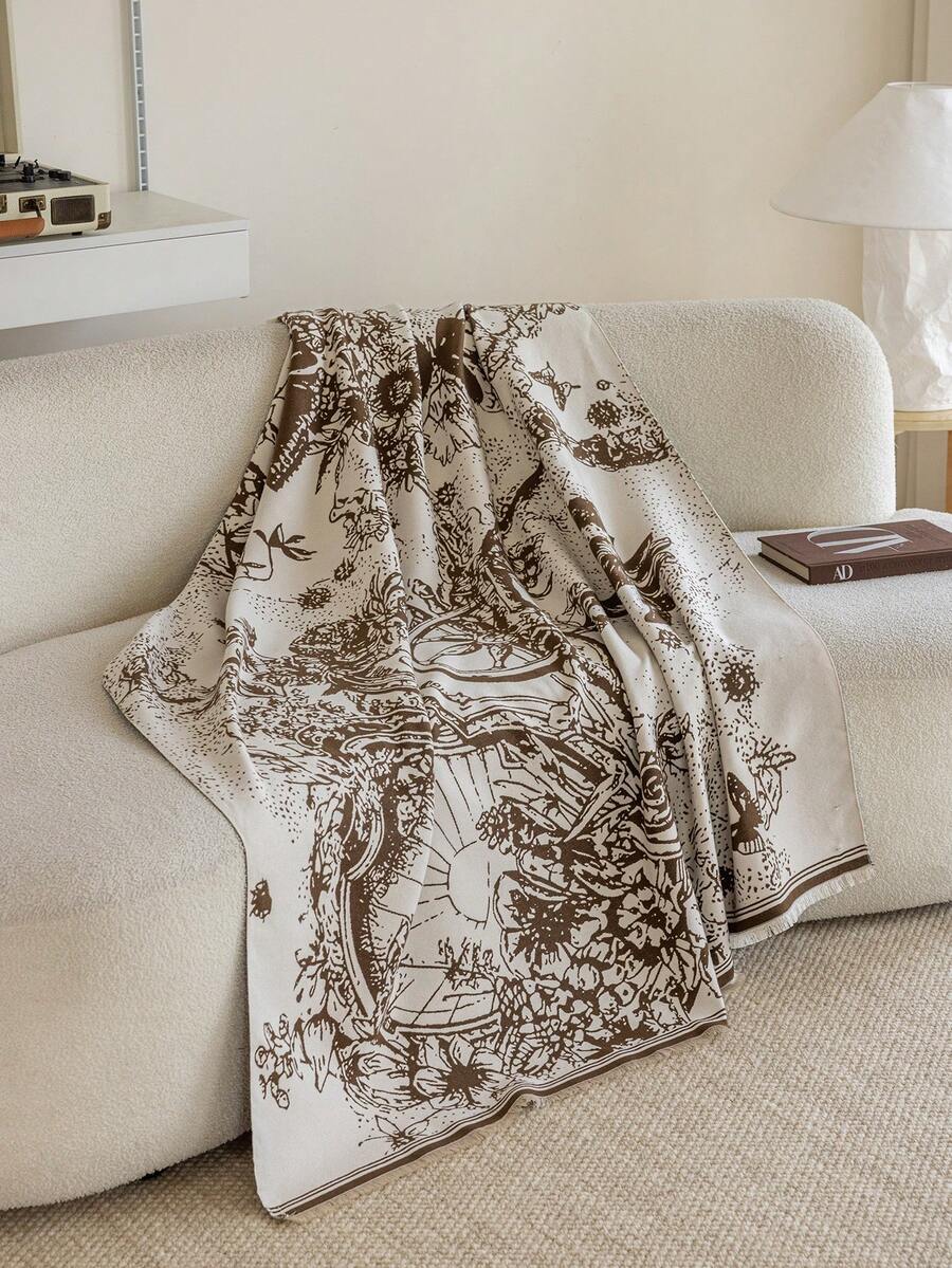 1 件仿羊绒咖啡色抽象蝴蝶提花沙发毯，户外野餐保暖毯，宠物毯，办公室露营披肩空调被，简约礼物，适合日常使用户外地毯 - 咖啡棕 - 查看 1