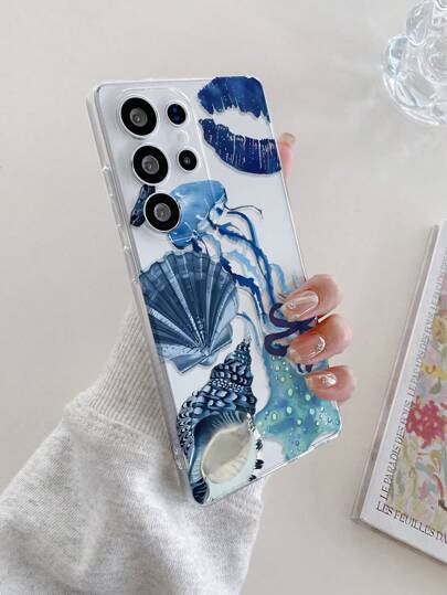 1pc Transparent TPU Soft Phone Case With Sea Conch, Lips, Jellyfish, Seashell & Starfish Design, Camera Lens Protection Compatible With Samsung, Nothing, Pixel, INFINIX, Xiaomi Redmi