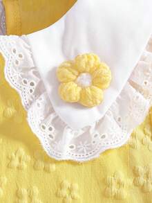 Váy bé gái năng động và đầy nắng, cổ Peter Pan xếp nếp đính hoa, váy trơn rộng, thích hợp mặc thường ngày, dự tiệc, mặc hàng ngày - Màu vàng - Xem 7