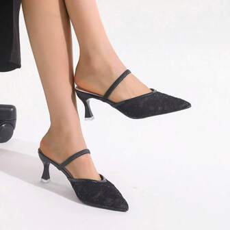 尖头网眼刺绣女士小猫跟平底鞋