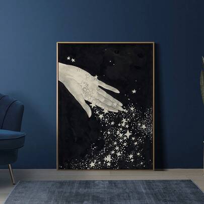 1 Pc Hand Full Of Stars Print, Celestial Art, Minimalist Black And White Art, Witchy Wall Art, Magical Print, Dark Moody Art, Ethereal Art Room Decor Wall Arts Living Room Decor Office Decor Bedroom Decor Kitchen Decor Bathroom Decor Wall Decor Home Decor Posters Unframed
