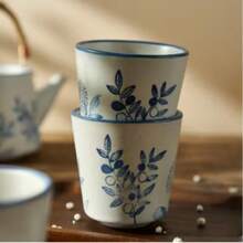 Vintage Japanese Handle Teapot Hand-Painted Household Cold Water Teapot Brewing Teapot Retro Rough Pottery Tea Cup Tea Set (1set, 450ML)