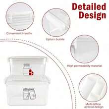 First Aid Box Empty And Vitamin Bottle Organizer Set Clear Plastic Medical Box With SnapOff Lid Handle For Supplements Medicine Storage - Clear - View 3