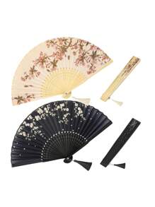 1PC Bamboo Folding China-Chic Small Fan Tassel Flower Props Costume Ancient Costumedance Bamboo Fan,Elegant, Comfortable And Gorgeous Style With Carved Flower Best Gifts Birthday Graduation