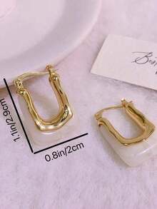 Geometric Design Earrings - White - View 6
