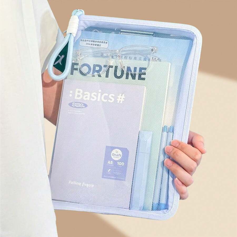 Book Sleeve With Zipper, A4 Clear Book Pouches Waterproof Book Covers Protector With Binder, Book Bags Organizer For School Classroom Library Pockets Students, Gifts For Book Lovers (Blue, 1) - 藍色 - 查看 1