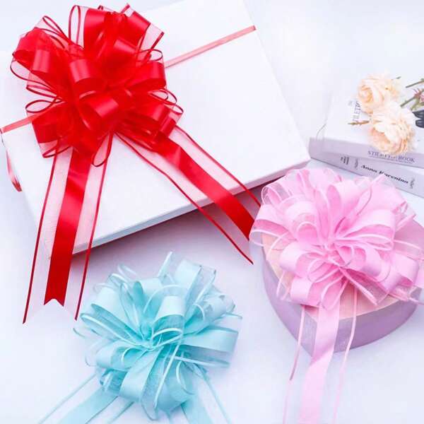 Bola de flores de tul de nieve con cinta mate, flores con serpentina de color metálico, suministros de decoración de regalo navideño