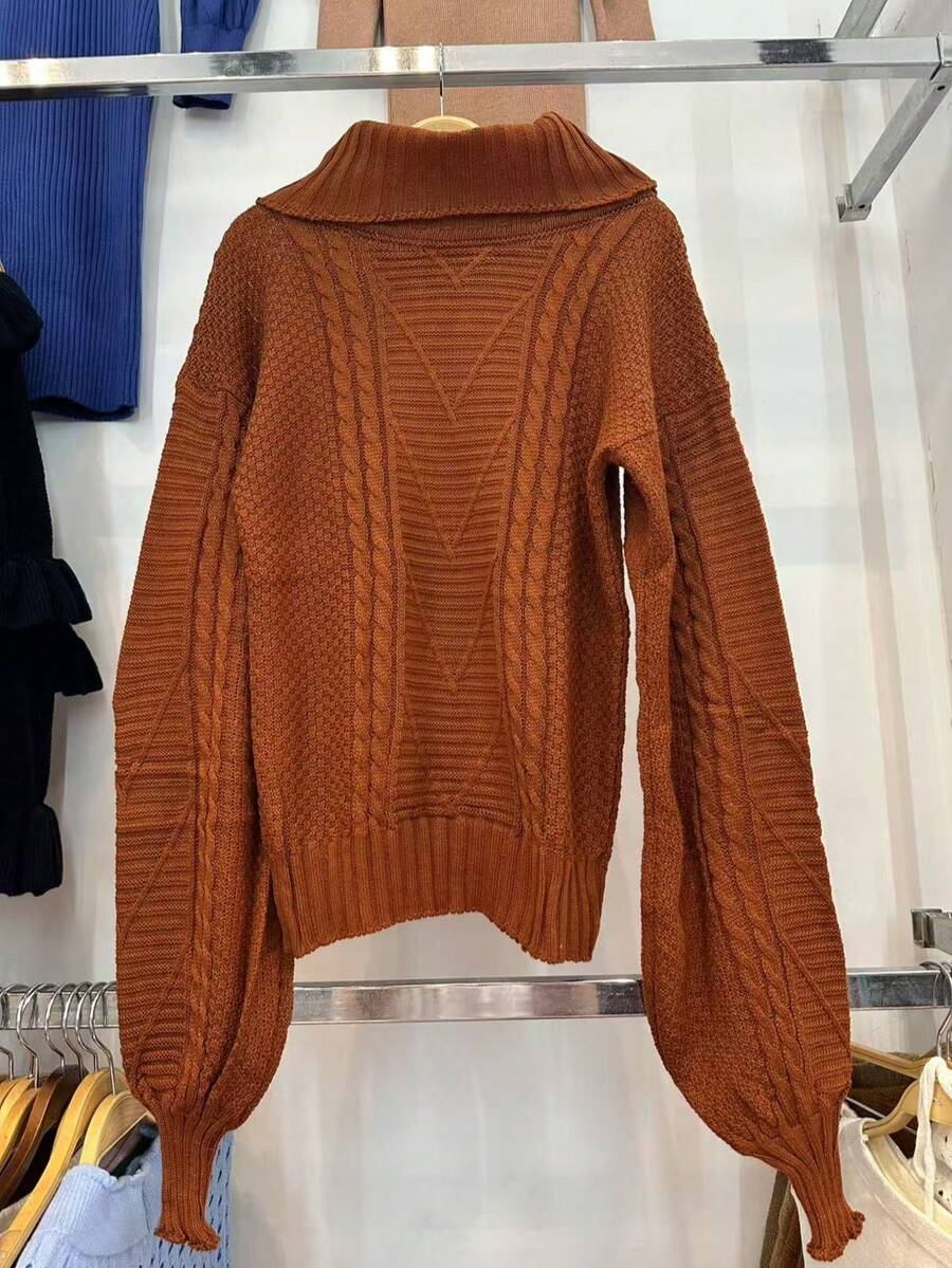 Women's Knitted Turtleneck Sweater – Comfort And Style For Winter - Rust Brown - View 1