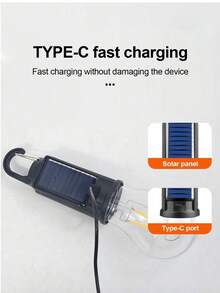 1 件太阳能 LED 灯钨丝可充电便携式户外花园露营帐篷灯，IP65 防水应急夜间聚光灯，带 C 型充电，适用于露营、家庭庭院花园装饰 - 暖白色 - 查看 6