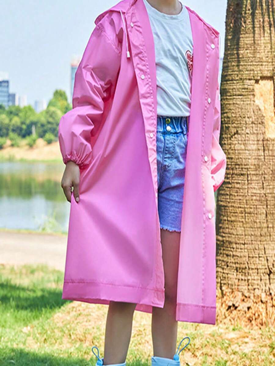 1 件可重复使用的便携式雨衣斗篷，户外旅行透明雨衣 - 粉色 - 查看 1