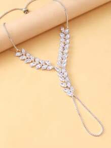 1pc Vintage Minimalist Wheat & Leaf Wrap Around Finger Ring Bracelet, Zirconia Decorated Brides Accessory