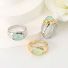 1 pieza Anillo con piedra de ojo de gato de tono doble vintage de moda chapado en oro - Plateado - Ver 3