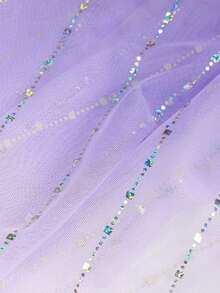 女童蓝色亮片拼接多层薄纱泡泡袖连衣裙，搭配皇冠、魔法棒、雪花项链和手链配饰，休闲连衣裙，适合外出、聚会、生日派对和其他活动。 - 藍色 - 查看 9