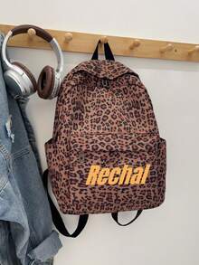 Personalized Leopard Print Backpack, Featuring Eye-Catching Leopard Print In A Variety Of Colors (Classic Brown, Cool Black And White, Etc.). Add Your Name (Or Any Text), Spacious Main Compartment And Front Pocket To Store Books, Electronics, Makeup And Daily Essentials. Comfortable Straps Ensure Long-Term Use. Perfect For School Days, Travel, Commuting Or Going Out. - Multicolor - View 9