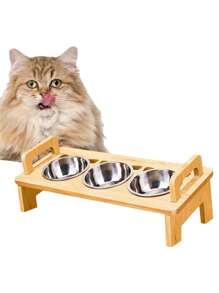 Elevated Cat Food Bowl, 3 Stainless Steel Raised Cat Bowls With Stand, 15°Tilted Cat Bowl For Indoor Cats Feeding, Cat Food And Water Bowl Set, Anti Vomitting, Whisker Fatigue Pet Supplies Pet Bowl Feeder