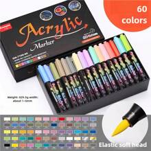 12/24/36/48/60/100 Farben Acryl Markerset, kreative DIY Bastelkunstbedarf, ideal für Papier, Glas, Holz, Stein und Keramikmalerei und -gestaltung, tolles Geschenk für Freunde, Schulmaterial, Schulanfang