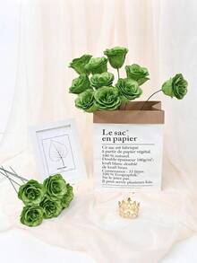 MEHELANY 20支/套 2.76英寸人造闪光玫瑰花束，绿色人造玫瑰，永不凋谢的闪光人造DIY玫瑰花束，适合周年纪念、订婚、结婚礼物、家居、房间、办公室、厨房装饰、派对装饰、情人节、母亲节装饰、送给女友、妈妈、女士的生日礼物（含包装纸） - 綠色 - 查看 5