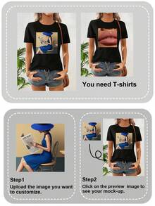 T-shirt personnalisé à manches courtes pour femmes, design graphique personnalisé, téléchargez votre photo/logo/affiche/photo de famille/photo d'équipe d'entreprise, t-shirt pour dames printemps/été, cadeau de la Saint-Valentin, cadeau d'anniversaire, tenue de festival de musique, mariage/fête, chemise culturelle, cadeau de vacances, personnalisation d'uniforme d'équipe, hauts d'été, personnalisation de groupe de bienfaisance, ornemental, chien, unique, personnalisé, cadeaux idéaux pour elle, famille, amis, filles roses, pour les vacances, pour les anniversaires, chic automne, décontracté de rue - Noir - Voir 4