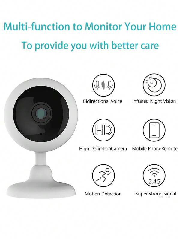 Cámara de seguridad Full HD 1080P con visión nocturna infrarroja, audio bidireccional, detección de movimiento, conectividad Wi-Fi 2.4G, control de aplicación de cámara de seguridad doméstica, especialmente adecuada para jóvenes, ancianos y mascotas, uso en interiores, alimentada por USB, sin baterías requeridas, sistema de seguridad doméstica | Diseño de cámara moderna Conectividad inalámbrica, cámara de seguridad doméstica
