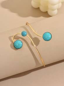 1pc Geometric Openwork Faux Turquoise Bangle Bracelet For Women