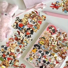 50 张/包可爱复古美式小狗复古浪漫美学涂鸦贴纸，可爱卡通透明趣味美学贴纸包，适用于剪贴簿、密封、文具、卡片、信封、吉他、乐器、装饰、节日、礼物、青少年派对用品、奖励、激励、新年、冬季