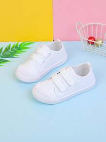 1 Pair New Kids Sports Shoes, Girls Solid Color Hook And Loop Canvas Shoes, Minimalist Design Versatile Soft Bottom Comfortable For Children To Wear Outdoor In Spring And Autumn