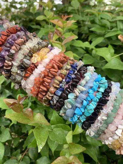 1Pc Chips Asymmetrical Gravel Bracelet Natural Crystal Healing Amethyst/ Moonstone/ Citrine Chip Crystal Stretchy Jewelry For Women Men