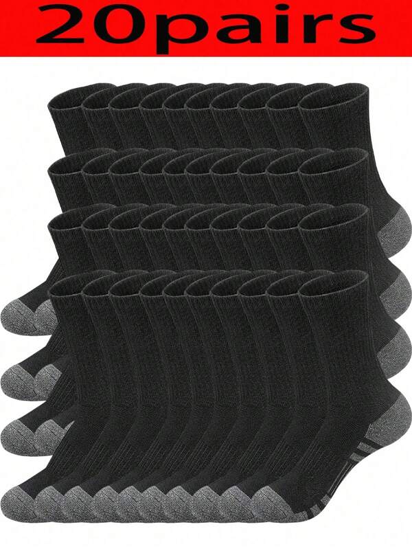20 Pairs Men Crew Socks, Comfortable Daily Use Socks For Men & Women, Moisture-Wicking Breathable Socks Suitable For Running, Gym, Sports, Cycling, Summer Unisex Socks