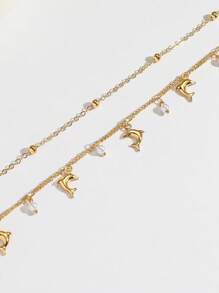 1pc Women's Fashionable Minimalist Necklace With Dolphin Pendant And Faux Pearl Design, Suitable For Matching Outfits, Holiday Gifts, Everyday Wear