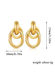 1pair Fashionable Gold Tone Metal Multi-Turn Knotted Design Stud Earrings For Women, Double Hoop Studs, Statement Dangling Earrings, Unique Earrings.(The Color Of The Product May Vary Slightly Under Different Displays/Lighting Conditions)