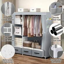 1-Pack Lightweight Wardrobe, Fabric Wardrobe, Portable Wardrobe With Cover, Portable Wardrobe, Portable Shelves, Tubular Wardrobe With Fabric Cover, Foldable Wardrobe With Shelves, Wardrobe, Wardrobe With Shelves - Xám - Xem 3