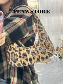 Y2K Sequin Leopard Shoulder Bag For Women, Underarm Purse With Zipper, Lightweight Crescent Handbag, Fashion Sparkly Mini Tote, Stylish Party Clutch For Club, Dance, Streetwear Look (Random Pattern)