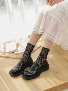 5 Packs Women Summer Ultra Thin Floral Transparent Ice Glass Filament Long Tube Korean Lace Medium Tube Crystal Socks Lolita Socks