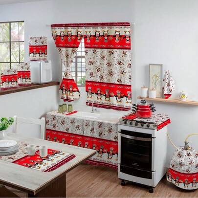 Kit Jogo De Cozinha Completo 10 Peças Estampado Com Caminho Mesa