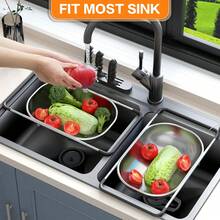 Over The Sink Colander - Strainers And Colanders - Sink Strainer Basket - Expandable Fine Mesh Strainer With Rubber Grip For Veggie, Fruits, Pasta, Home Kitchen Essentials (9.5W X 13.4-21.3L X 3.3H) - 黑色 - 查看 7