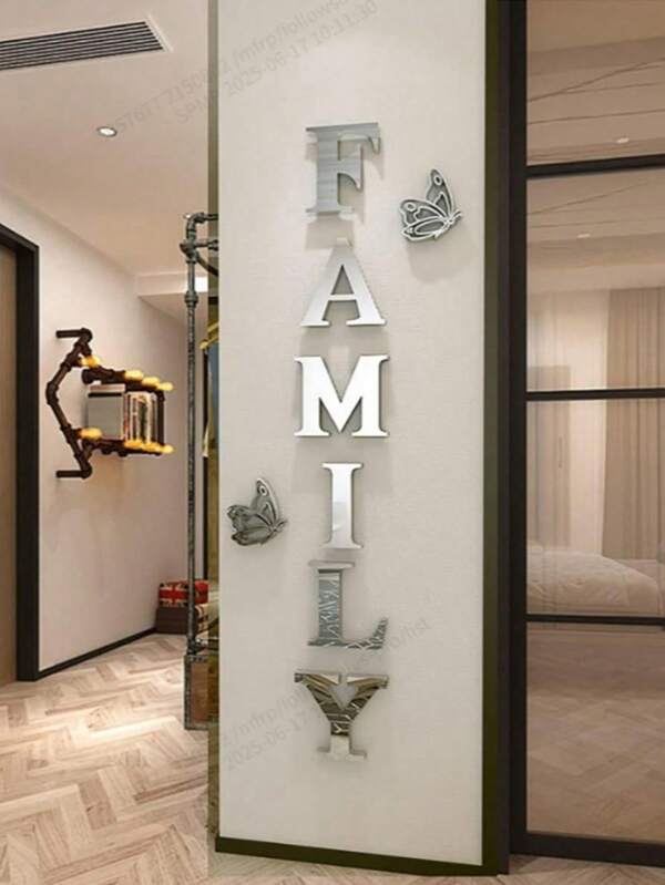 1 Set Of 8pcs Family Quote Mirror Wall Stickers With Butterfly Combination, Acrylic Mirror Wall Decals, Waterproof Self-Adhesive For Kids Room
