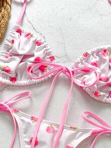 Bikinx 女士甜美水果印花系带比基尼套装，夏季 - 彩色 - 查看 3