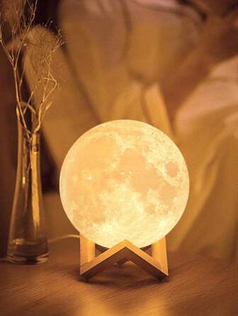 1 pieza Lámpara de luna, Luz de noche 3D en forma de luna con base de luz de galaxia, luz blanca cálida suave para el hogar, luz decorativa de noche para decoración del hogar, adecuada para niños y niñas