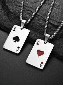 1pc Unique Hip Hop Spades A & Heart Pendant Couple Necklace