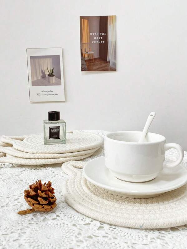 1 Peça Suporte para Panela com Formato de Orelha de Gato Tecido de forma Criativa, 20cm x 20cm, Estilo Escandinavo Minimalista Branco, Tapete de Suspensão para Sala de Jantar, Isolante Térmico, Adequado para Casamento, Festa, Presente, Aniversário, Natal