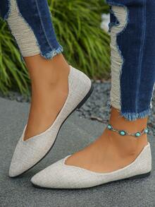 Women's Fashion Solid Color Pointed Toe Flat Slip-On Ballet Flats, Elegant, Comfortable, Suitable For Spring/Summer Casual, Office, Commute, Powder Pink - Beige - View 5