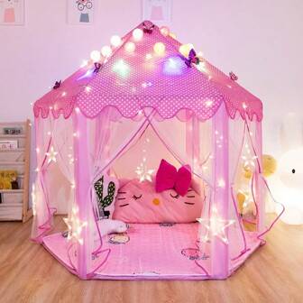 1 Pieza Carpa casa de juego con luz de estrella, casa de juguete de princesa para interiores, regalo de Navidad, juguetes de castillo, asistente para dormir, carpa plegable, carpa portátil para exteriores (Lámpara de Estrella Pequeña)