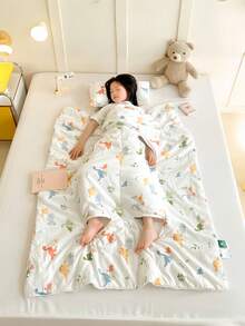 1 件装加厚腹部保暖防踢毯袋，卡通恐龙印花双面多功能幼儿睡袋，适合身高 100 厘米/120 厘米/150 厘米以下