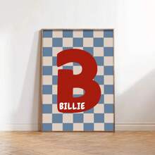 1pc, Custom Initials Printing, Personalized Plaid Poster, Baby Boy Room Decor, Baby Boy Gifts, Kids Room Wall Art, Wall Art Prints, Bedroom Decor, Unframed - Multicolor - View 3