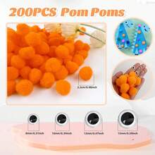 200 个橙黄色绒球 1 英寸工艺绒球艺术和工艺品用品，含 100 个活动眼珠，适用于 DIY 工艺品项目家居装饰
