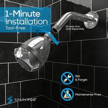 SparkPod - Cabezal de ducha de presión de potencia – Elevador de presión de agua de alta presión para hogares de baja presión – 3 cabezales de ducha para lluvia y masaje (Negro Mate) - Cabezal de ducha a presión de potencia chapado en cromo (pulido de lujo) - Ver 3