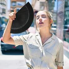 1pc Vintage Black Folding Hand Fan, Wooden Accordion Style Handheld Fan, Suitable For Performances, Weddings, Home Decor, Summer - Black - View 5