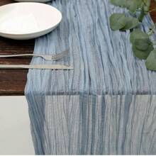 1pc 90*400cm Bohemian Misty Blue Cheesecloth Table Scarf - Delicate Translucent Gauze Table Drape Perfect For Wedding Receptions, Bridal Showers, Birthday Celebrations And Holiday Party Decor