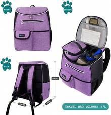 Dog Travel Bag Backpack, Airline Approved Dog Bags For Traveling, Puppy Diaper Bag Supplies, Pet Camping Essentials Hiking Accessories Dog Mom Gift, Food Container, Collapsible Bowls, Purple - 紫色 - 查看 2